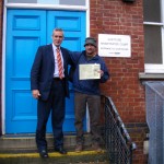 Stephen Green congratulates Raj Bhachoo outside Dartford Magistrates Court after his victory on 24th September 2012