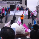 La Manif Pour Tous supporters display banners at the foot of Nelson's Column