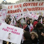 Demonstrators march to protest France’s planned legalisation on same-sex marriage in Paris
