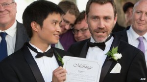Chris Teoh (left) and homosexual activist Ivan Hinton, had their 'marriage' overturned.