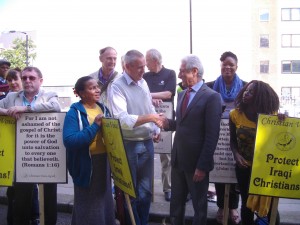 His Excellency the Iraqi Ambassador talks to the protestors.
