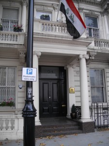 The Iraqi Embassy is in Queen's Gate, London SW7
