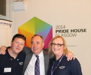 Alex Salmond at 'Pride House'. The homosexual 'Rainbow' flag flew over St Andrew's House during the Commonwealth Games 2014.