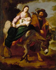 Joseph and Mary take Jesus down to Egypt to seek refuge from Herod's persecution.