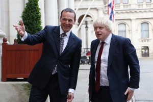 Permanent Under-Secretary Simon McDonald welcomes Boris Johnson to the Foreign Office last night.