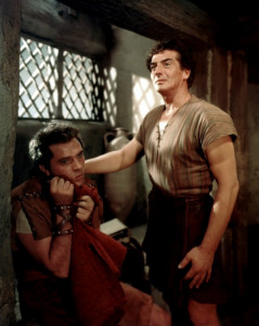 Richard Burton as Marcellus and Victor Mature as his Christian slave Demetrius stylishly over-acting in Henry Koster’s perceptive 1953 film ‘The Robe’
