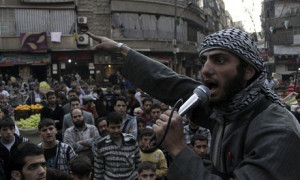 An Islamic State militant urging people to fight against Assad in Aleppo