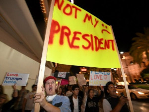 Anti-Trump protesters struggle to accept the result of the US Presidential election or his inauguration.