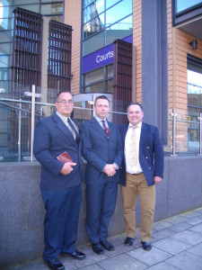 Michael Stockwell, Adrian Clark and Michael Overd in front of Bristol Magistrates Court