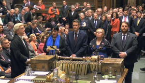 The 'Tellers' give the results of the final vote on the Article 50 Bill to the Speaker