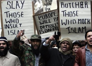 Members of the Religion of Peace protesting in the 'House of War'