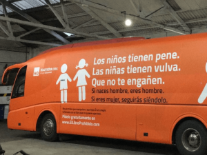 The anti-transgender bus is currently impounded in Madrid