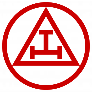 The Royal Arch 'Triple Tau' device seen in the Apron above. It is actually a T over an H; Templum Hieroslymoe - "The Temple of Jerusalem,"