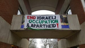Banners were hoisted to promote Israeli Apartheid Week at the University of Sussex