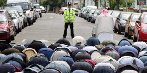 Muslims at prayer - in the street