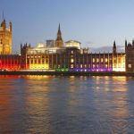 Rainbow-coloured Houses of Parliament