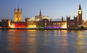 Rainbow-coloured Houses of Parliament - sort of.