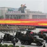 North Korean soldiers parade during a military parade in Pyongyang