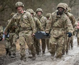 Soldiers from 5th Battalion The Rifles, Headquarters take part in a Military March and Shoot.