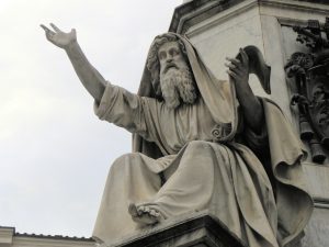 Keep praying: The prophet Jeremiah depicted at the foot of the Colonna dell'Immacolata, at the end of the Piazza di Spagna, Rome (1857). Photo taken by Ian W Scott