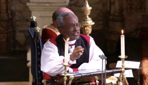 Bishop Michael Curry makes a point in an impassioned sermon