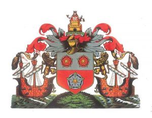 The Southampton Coat of Arms is surmounted by a figure of justice.