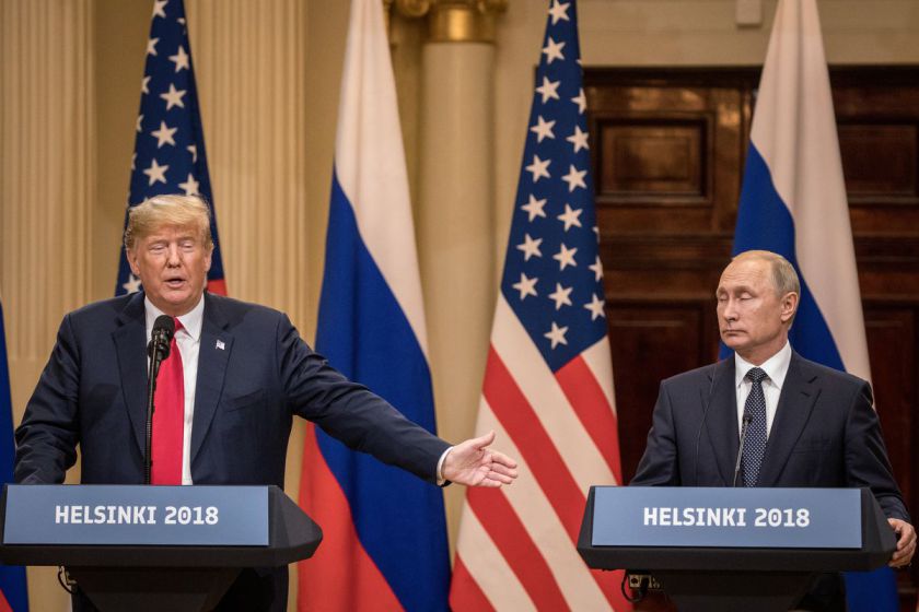 US election meddling; Russia or the UK? Presidents Trump & Putin at the news conference following their historic summit.