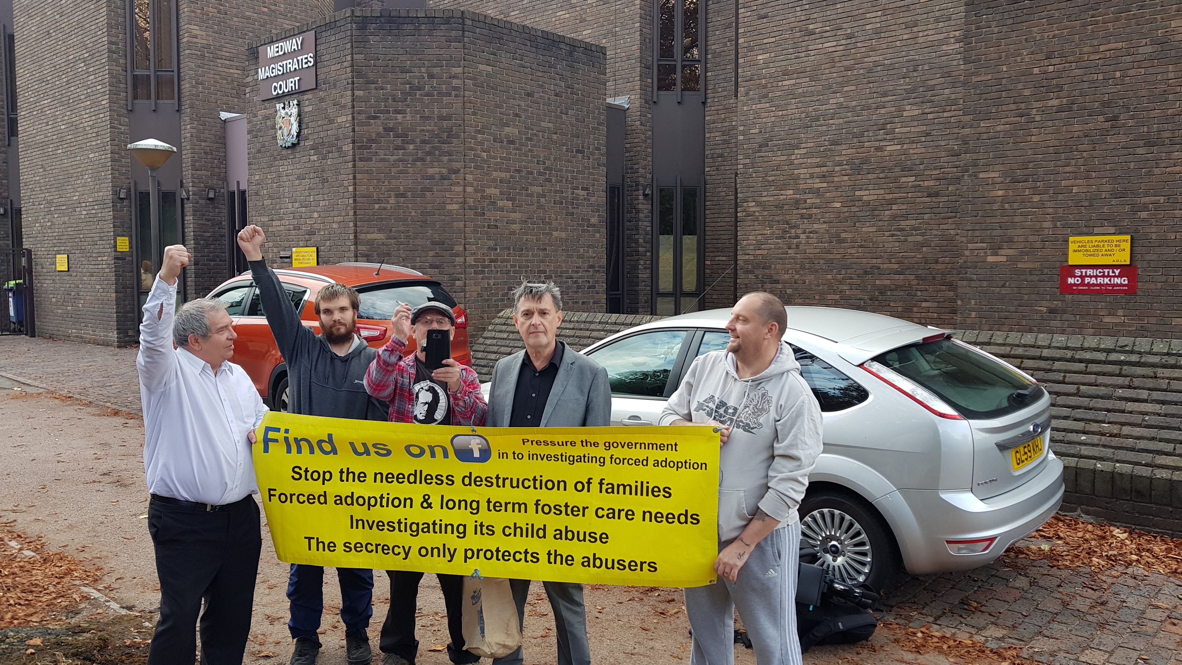Father freed after rooftop protest Eugene Lukjanenko celebrates winning his rooftop protest battle outside Chatham Magistrates Court. But his fight to have Medway return his son continues.