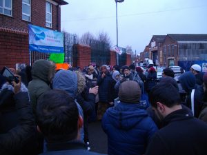 Around 200 parents gathered in front of Parkfield school.