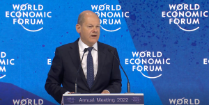 Olaf Scholz speaking at Davos in May 2022
