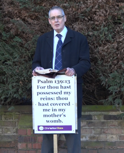 Stephen Green on 6th February 2023 outside Marie Stopes abortion facility in Mattock Lane, Ealing.