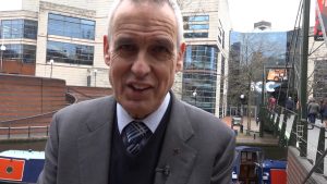 Stephen outside the Convention Centre in Birmingham leafleting the ASCL