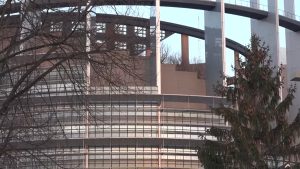 Why is the EU Parliament Tower deliberately built to look unfinished, afer Pieter Bruegel's painting of the Tower of Babel?