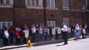 Outside the Sudanese Embassy in 2014