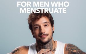 No, this is not a man in the tampon ad. This is a woman pretending to be a man.