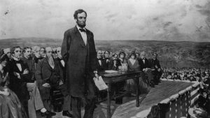 'Government of the people, by the people, for the people.' Abraham Lincoln gives the Gettysburg-Address in 1863