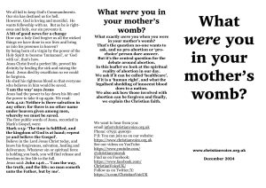 'What were you in your mother's womb?' (outside) Click on the PDF link to see and download both sides.