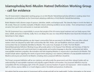 Islamophobia Consultation opening page