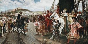 The Abandonment of Granada by Boadbil, to Isabel I of Castilla and Fernando II of Aragon. By Francisco Pradilla y Ortiz (1848–1921)