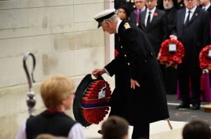 King Charles lays a wreath in a Christian service at the Cenotaph on Remembrance Sunday