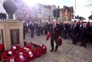Veterans laying wreaths at the War Memorial in Royal Wootton Bassett. Stock Photo