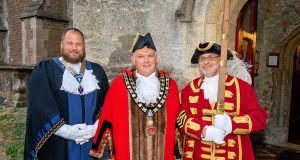 Tory Mayor: Christians in politics “abhorrent” Steve Bucknell (centre) at the 'mayor-making' service in All Saints Church, Royal Wootton Bassett